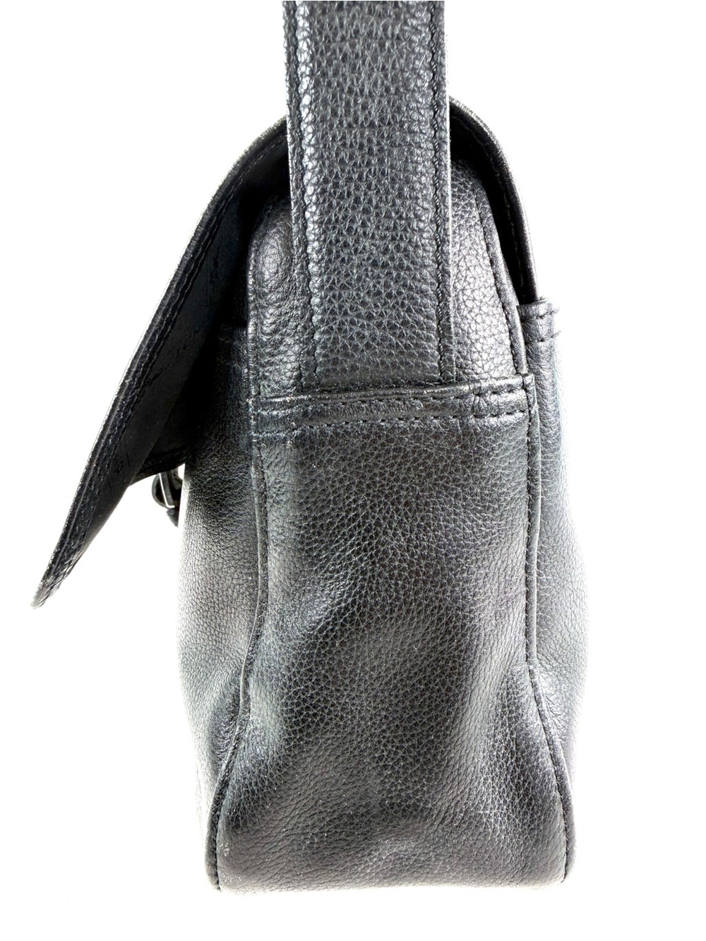 Longchamp Vintage Black Leather East West Medium Shoulder Bag Flap Buckle Rare - Picture 4 of 12